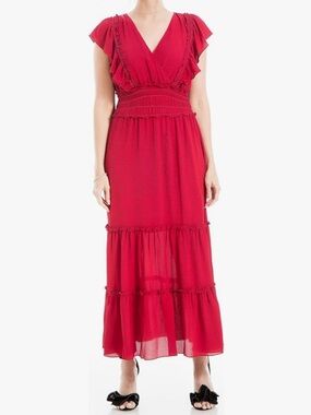 🆕 NWT Max Studio Pebble Crepe Flutter Sleeve Maxi Dress